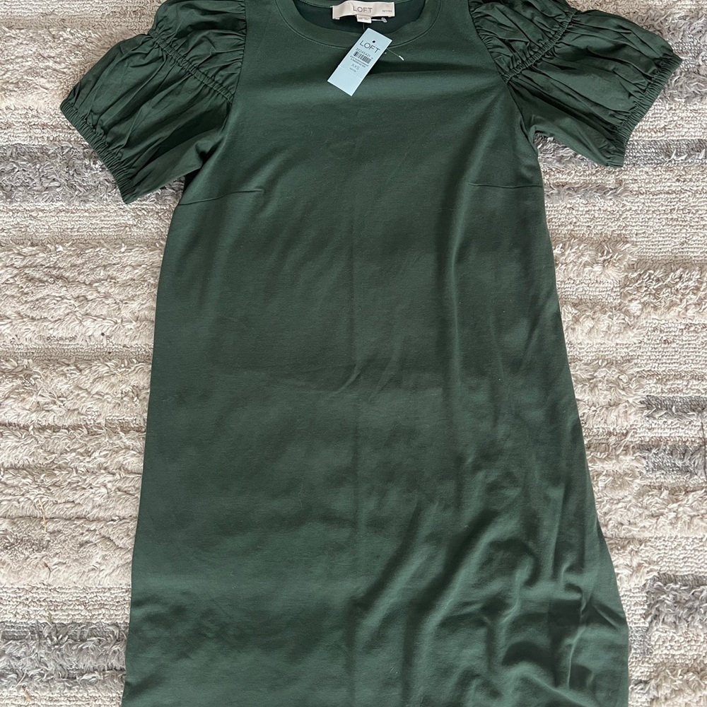 Loft Dark Green Puff Sleeve Dress